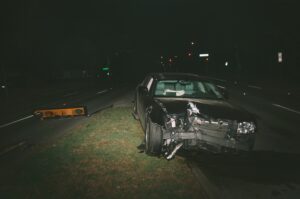 car involved in head-on collision at night