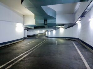 an empty winding parking garage