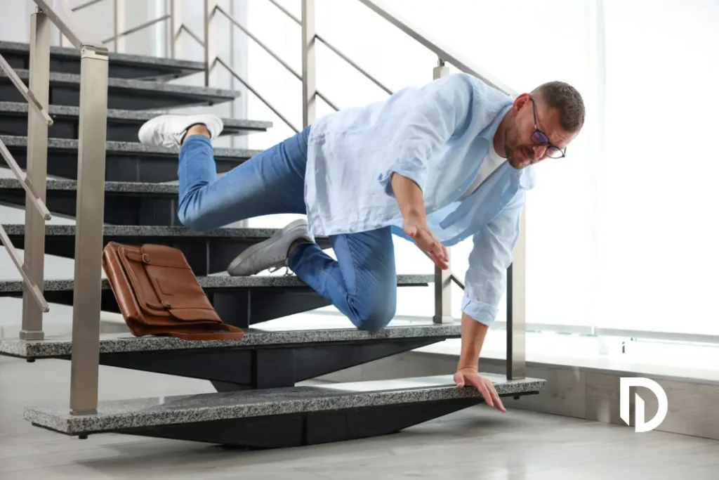 man falling down stairs