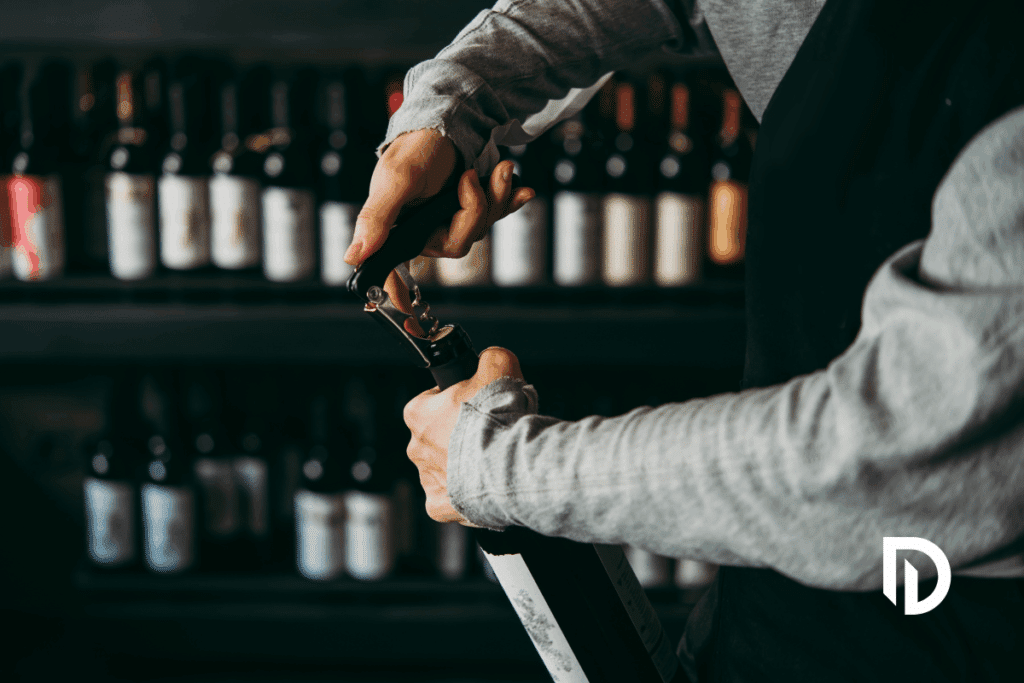 Bartender opening a bottle of wine