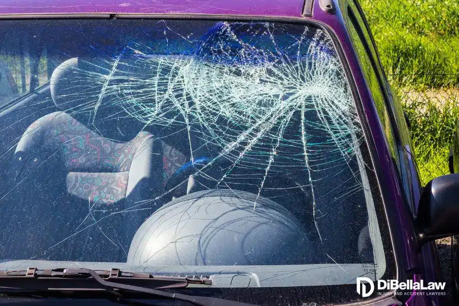Broken windshield on a car that was in an accident