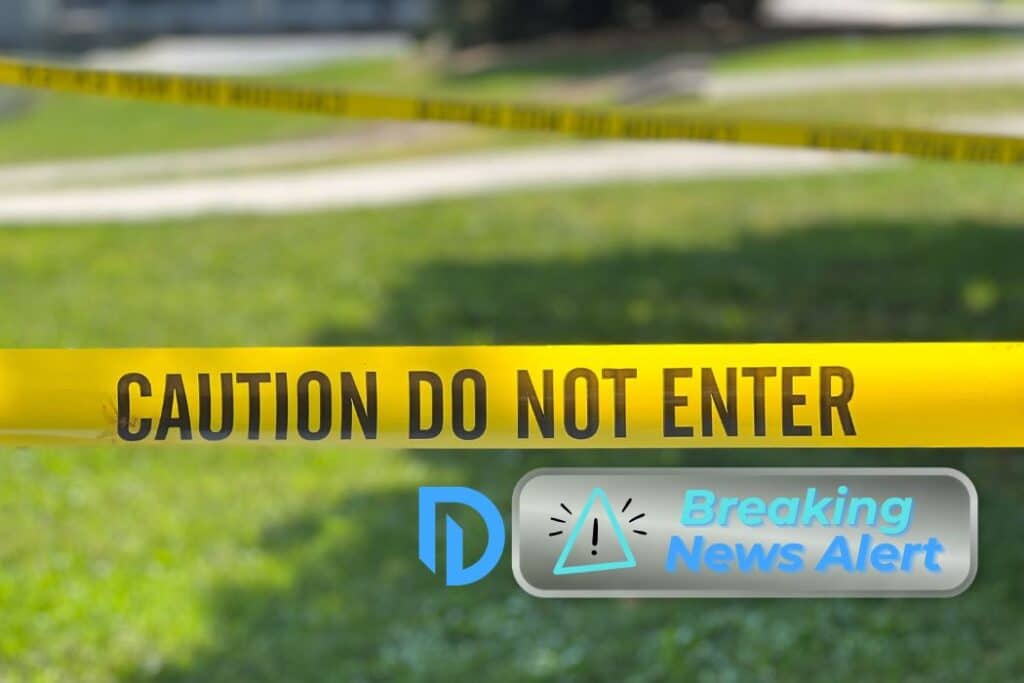 Breaking News Alert - Caution 'Do Not Enter' yellow tape at an accident scene