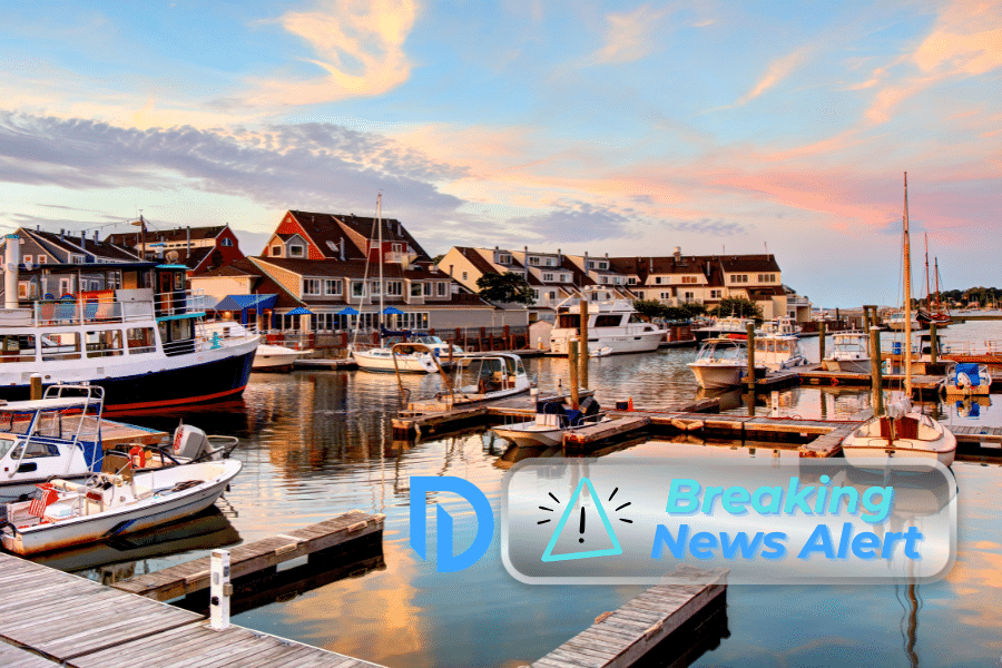 Salem, MA bay at sunset. Boats in the water