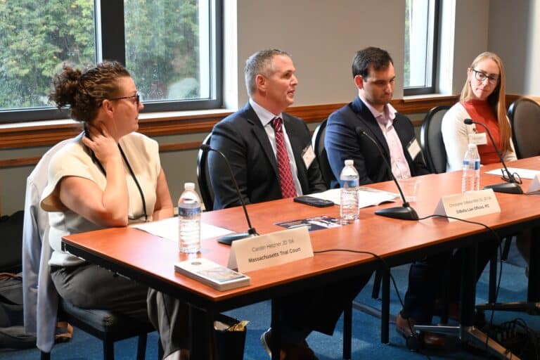 Chris DiBella sitting on law career panel at Suffolk Law event