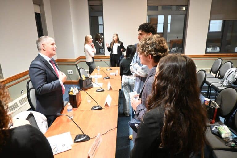 Chris DiBella talking to undergrad students about personal injury law