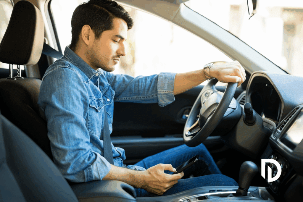 reckless driver looking down at their phone