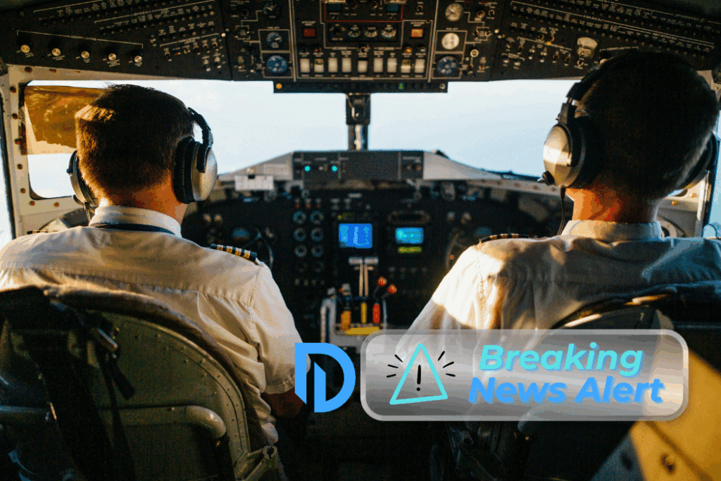 two pilots operating a commercial plane