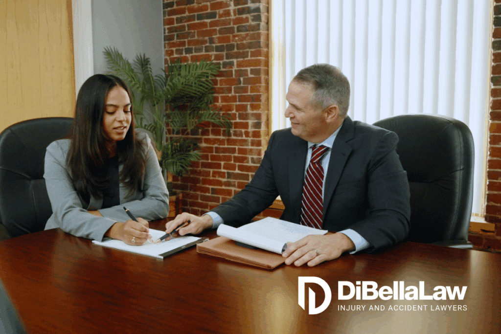 Chris DiBella and paralegal, Leidaiana, in a conference room