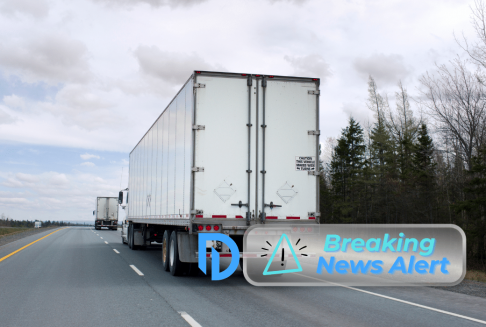 the back of a semi trailer on the Massachusetts turnpike