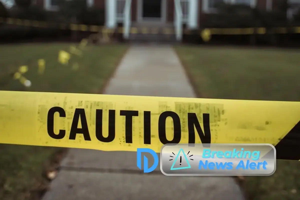 close up of caution tape outside of a home in Danvers, MA