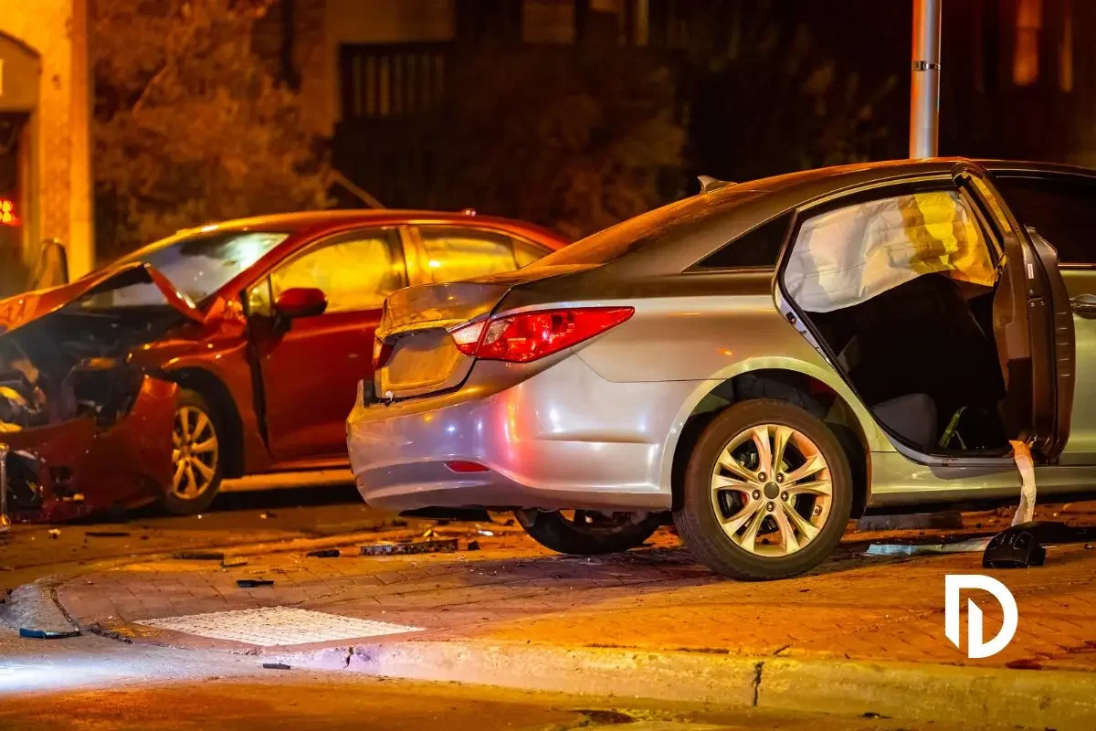 Night scene of a car accident