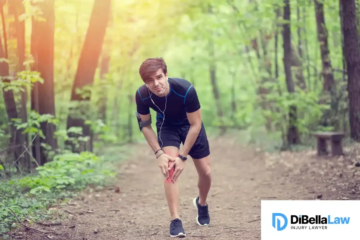 Man in the park with injured knee